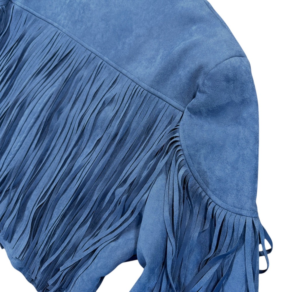 SAINTS & HEARTS Curvy Fringe Suede Jacket Womens 1X Blue Cropped Western Boho - Picture 6 of 10